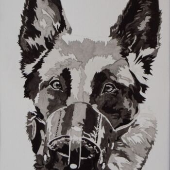 Drawing titled "Chien, Série Mascar…" by Isys, Original Artwork, Ink Mounted on Other rigid panel