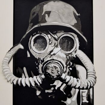 Drawing titled "Gas, Série Mascarade" by Isys, Original Artwork, Ink Mounted on Other rigid panel