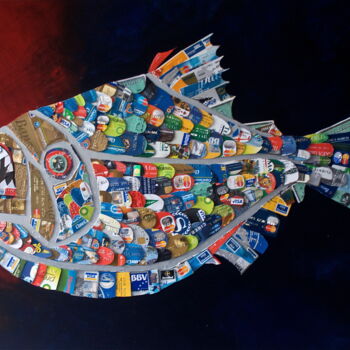 Collages titled "piraña bancaria" by Italo Somma, Original Artwork, Collages