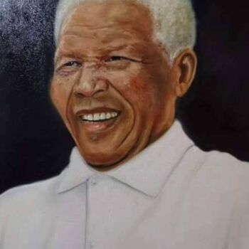 Peinture intitulée "Retrato de Mandela" par Itamar Da Cruz Francelino, Œuvre d'art originale, Huile