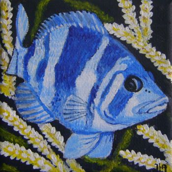 Картина под названием "indigo hamlet fish" - Ita Mercera, Подлинное произведение искусства, Акрил