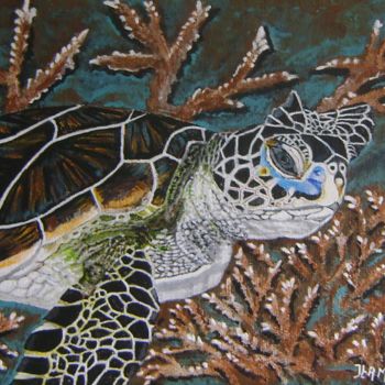 Painting titled "green turtle" by Ita Mercera, Original Artwork, Acrylic