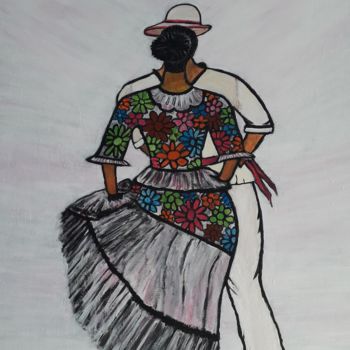 Painting titled "Dama criollo bailan…" by Ita Mercera, Original Artwork, Acrylic