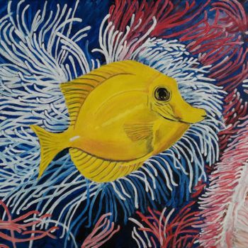 Painting titled "Bleu tang fish" by Ita Mercera, Original Artwork, Acrylic