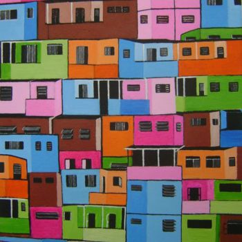 Malarstwo zatytułowany „favela colorido” autorstwa Ita Mercera, Oryginalna praca, Akryl