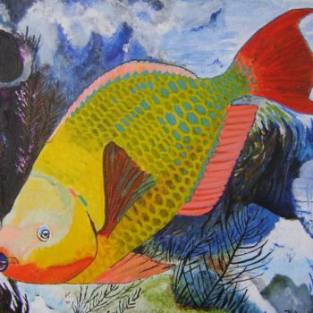 Painting titled "rainbbow parrotfish" by Ita Mercera, Original Artwork, Other