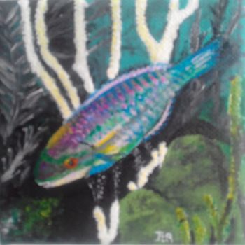 Painting titled "striped parrot fish" by Ita Mercera, Original Artwork, Acrylic