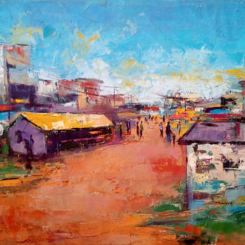 Ζωγραφική με τίτλο "Neighborhood" από Samuel Itoya Odiboh, Αυθεντικά έργα τέχνης, Λάδι