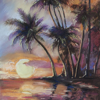 Peinture intitulée "Palm trees, sea sun…" par Timonina Nataliia, Œuvre d'art originale, Pastel
