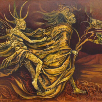 Peinture intitulée "El andar de la bruja" par Itzeel Reyes, Œuvre d'art originale, Huile Monté sur Panneau de bois