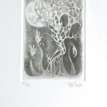 Gravures & estampes intitulée "A la luz de la luna" par Itzeel Reyes, Œuvre d'art originale, Gravure