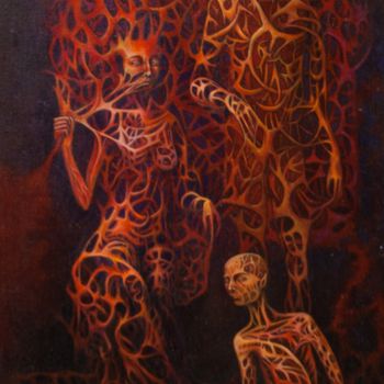 Pintura titulada "Tres en rojo" por Itzeel Reyes, Obra de arte original, Oleo Montado en Panel de madera
