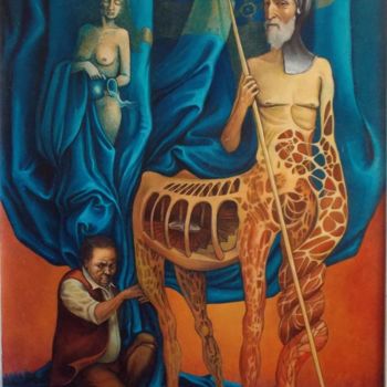 Painting titled "Las tres realidades" by Itzeel Reyes, Original Artwork, Oil Mounted on Wood Stretcher frame