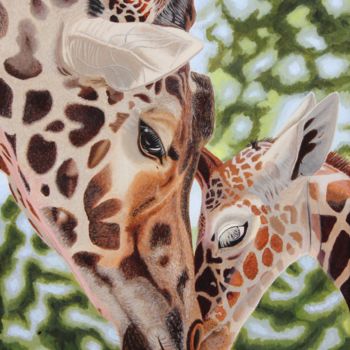 Painting titled "Giraffen" by Iulia Tabac, Original Artwork, Acrylic