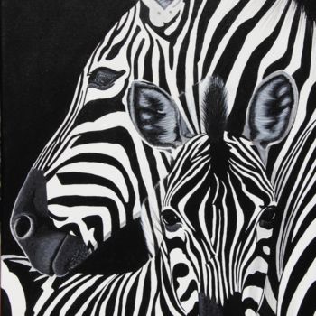 Painting titled "Koppel zebra's" by Iulia Tabac, Original Artwork, Acrylic