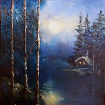 Картина под названием "Full moon light / С…" - Elena Yudina, Подлинное произведение искусства, Масло Установлен на Деревянна…