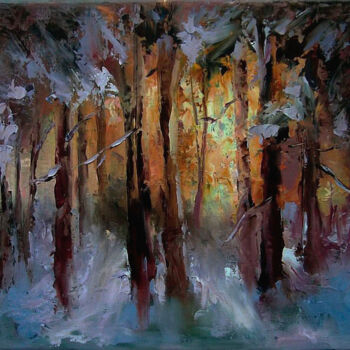Schilderij getiteld "Enchanted forest, w…" door Elena Yudina, Origineel Kunstwerk, Olie Gemonteerd op Frame voor houten bran…