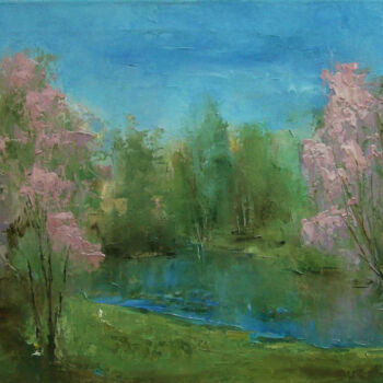 Painting titled "Blooming coast" by Elena Yudina, Original Artwork, Oil Mounted on Wood Stretcher frame