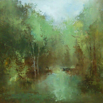 Painting titled "Forest river" by Elena Yudina, Original Artwork, Oil