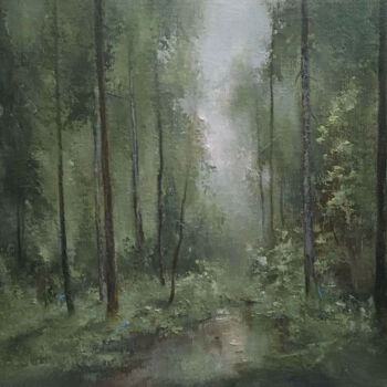 Peinture intitulée "Молодой лес" par Elena Yudina, Œuvre d'art originale, Huile Monté sur Panneau de bois