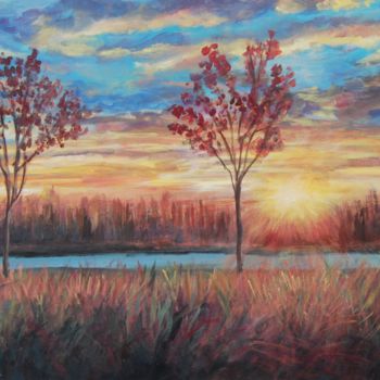 Painting titled "Sunset" by Iuliana Barbu, Original Artwork, Acrylic