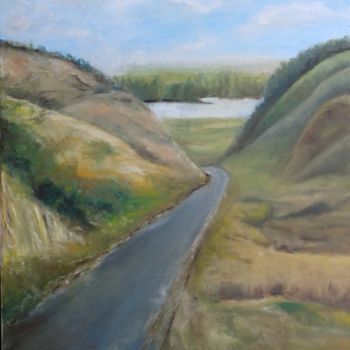 Painting titled "country road" by Iuliana Barbu, Original Artwork, Oil