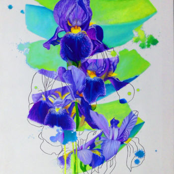 Painting titled "Irises (2017)" by Iulian Arsenie, Original Artwork, Oil