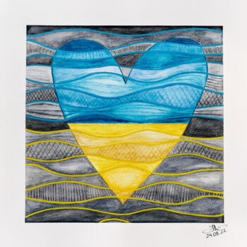 Painting titled "Ukraine is a Heart" by Iuliia Andriiets, Original Artwork, Watercolor