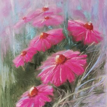 Painting titled "Des fleurs roses" by Iuliia Aubony, Original Artwork, Pastel