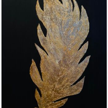 Pintura titulada "golden feather" por Iuliia Bondarets, Obra de arte original, Acrílico