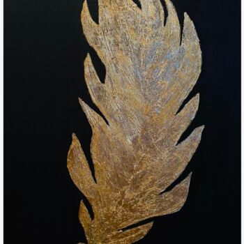 Painting titled "golden feather" by Iuliia Bondarets, Original Artwork, Acrylic