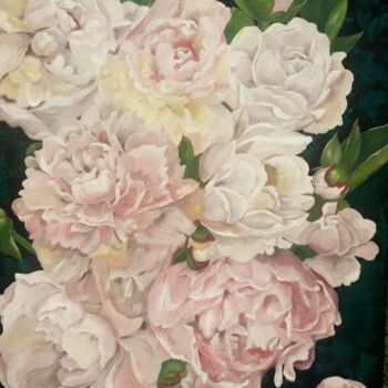 Painting titled "005 Pivoines Vintag…" by Iuliia Serpilina, Original Artwork, Oil Mounted on Wood Stretcher frame