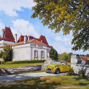 Painting titled "Citroën 2CV" by Iurie Bulgac, Original Artwork, Gouache