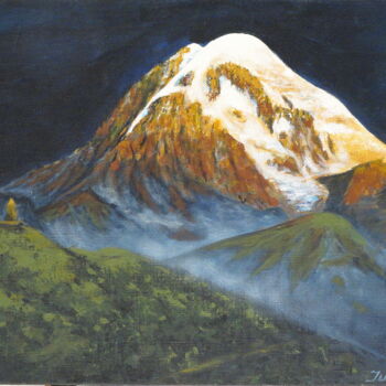 Painting titled "Mount Kazbek" by Iurii Zaika, Original Artwork, Acrylic