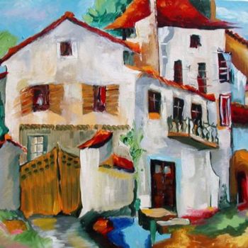 Painting titled "Old Houses" by Iustina Vlad, Original Artwork, Oil