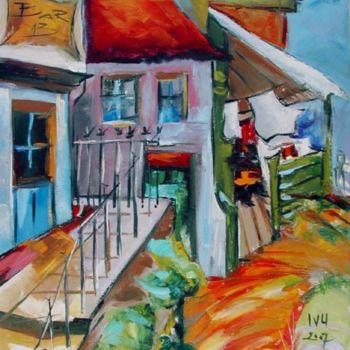 Painting titled "The Terrace on the…" by Iustina Vlad, Original Artwork, Oil