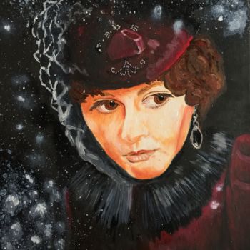 Painting titled "SNOWY NIGHT" by Maria Ivanova, Original Artwork, Oil
