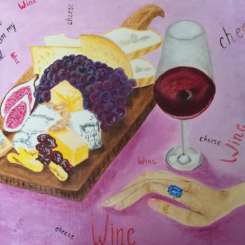Painting titled "CHEESE&WINE" by Maria Ivanova, Original Artwork, Oil