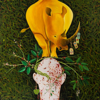 Peinture intitulée "Chippado e o Rinoce…" par Ivaan Hansen, Œuvre d'art originale, Acrylique