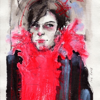 Dessin intitulée "Boa rouge" par Tatiana Ivchenkova, Œuvre d'art originale, Encre