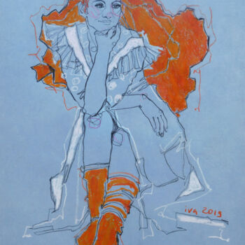 Disegno intitolato "Danseuse bleue" da Tatiana Ivchenkova, Opera d'arte originale, Pastello