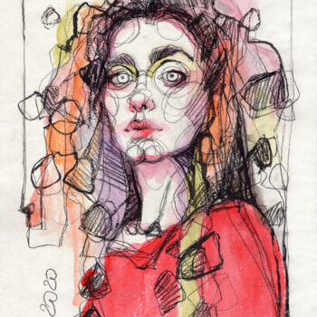 Dessin intitulée "Robe rouge" par Tatiana Ivchenkova, Œuvre d'art originale, Aquarelle