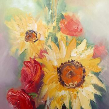Peinture intitulée "bouquet tournesol" par Ivan, Œuvre d'art originale, Huile