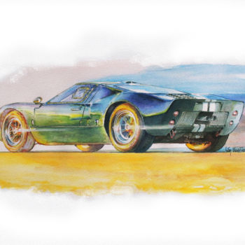 Картина под названием "Ford GT40 1965" - Ivan Boussion, Подлинное произведение искусства, Акварель
