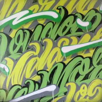 Schilderij getiteld "LetteringWorld" door Ivan Fansta, Origineel Kunstwerk, Graffiti Gemonteerd op Frame voor houten brancard