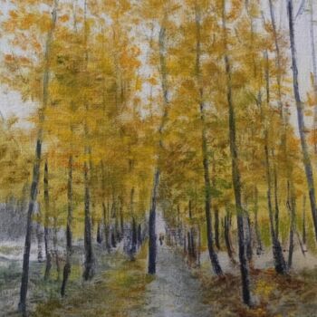 Painting titled "Autumn path in the…" by Ivan Ormanzhi, Original Artwork, Oil