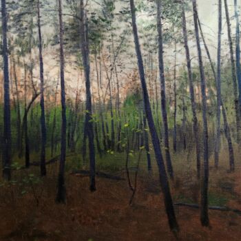 Painting titled "Evening forest" by Ivan Ormanzhi, Original Artwork, Oil