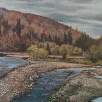 Painting titled "Spring river" by Ivan Ormanzhi, Original Artwork, Oil
