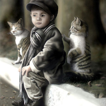 Painting titled "Childhood: Gabriel" by Ivan Pili, Original Artwork, Oil