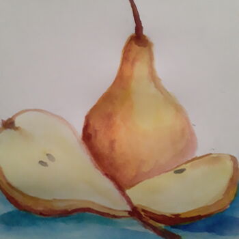 Schilderij getiteld "Yellow pears" door Ivan Skripel, Origineel Kunstwerk, Aquarel